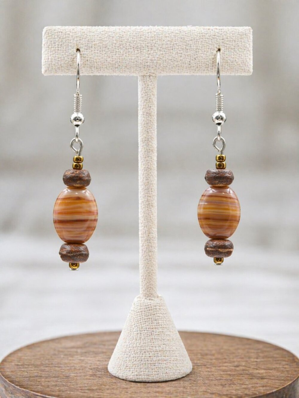 Striped Agate Drop Earrings | Handmade - Picture 3 of 5